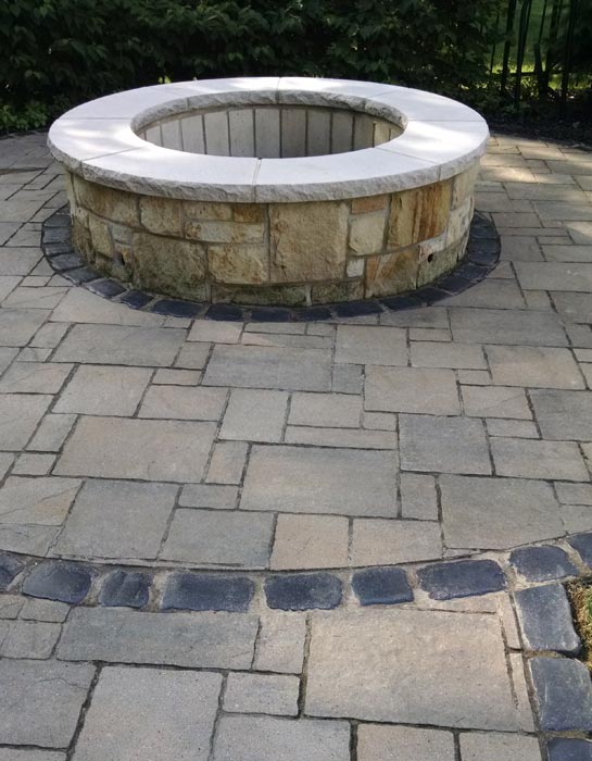 Firepit with flagstone contrasting patio